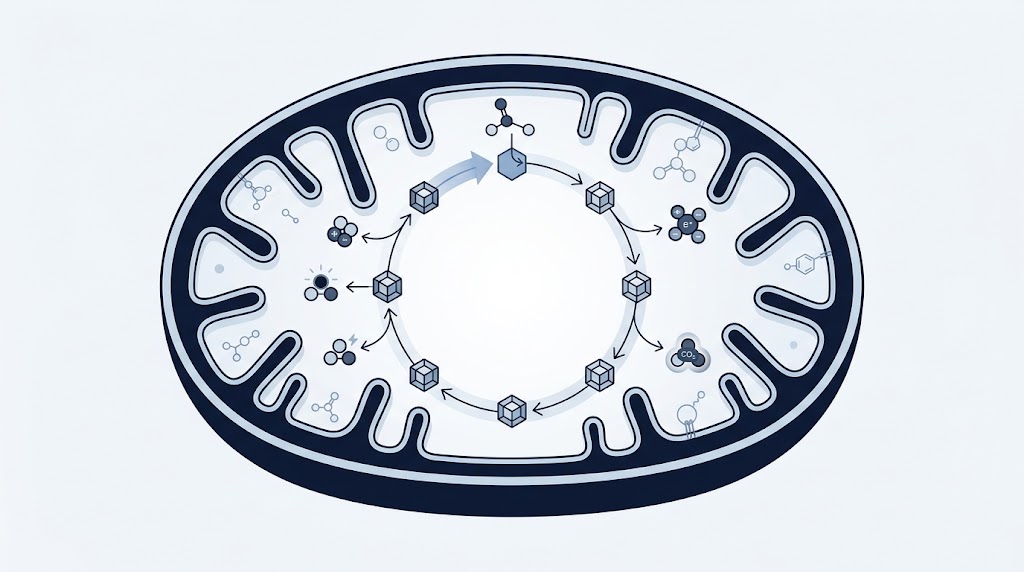 Ilustración médica del ciclo de Krebs dentro de la matriz mitocondrial