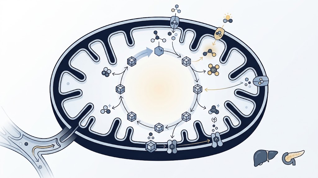 Ilustración médica de producción de NADH y FADH2 durante el ciclo de Krebs