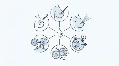 Esquema del tratamiento multimodal del cáncer de mama con cirugía, radioterapia y terapias sistémicas.