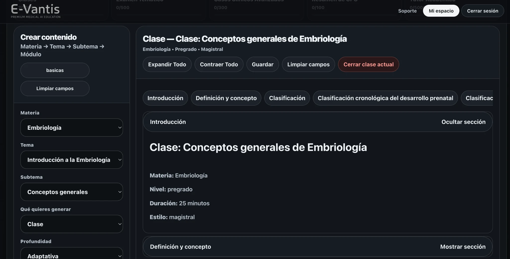 Interfaz real de una clase generada en E-Vantis